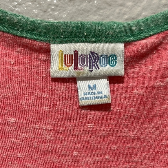 Lula Roe Pink and Green Trim Midi Dress Short Sleeve Size Medium Vaca Summer - Picture 4 of 7